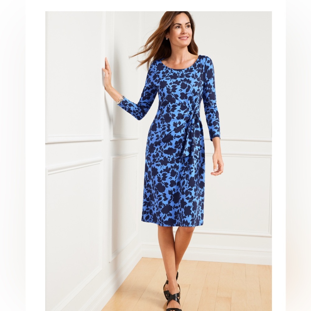 Talbots Effortless Jersey Tie Detail Floral Dress
